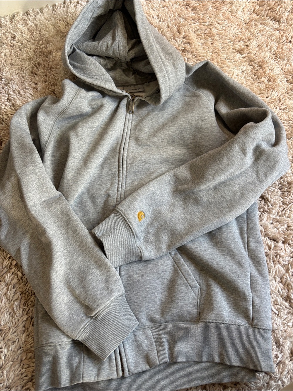 Carhartt Heather Gray Zip-Up Hoodie with Gold Logo